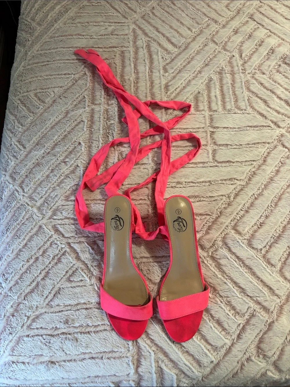 Trary Hot Pink Lace-Up Block Heel Sandals
